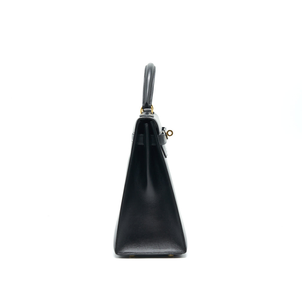 HERMES VINTAGE KELLY 32 BOX LEATHER BLACK GHW (STRAP MISSING)