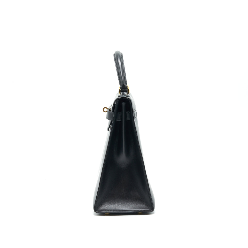 HERMES VINTAGE KELLY 32 BOX LEATHER BLACK GHW (STRAP MISSING)