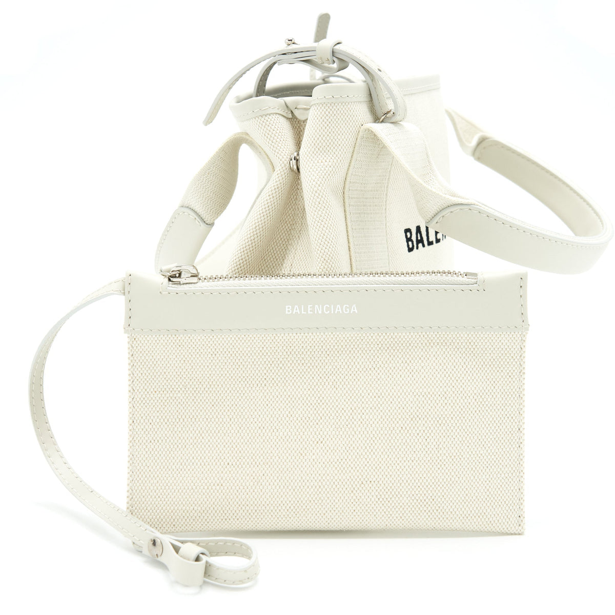 BALENCIAGA CABAS FABRIC/LEATHER OFF WHITE SHW