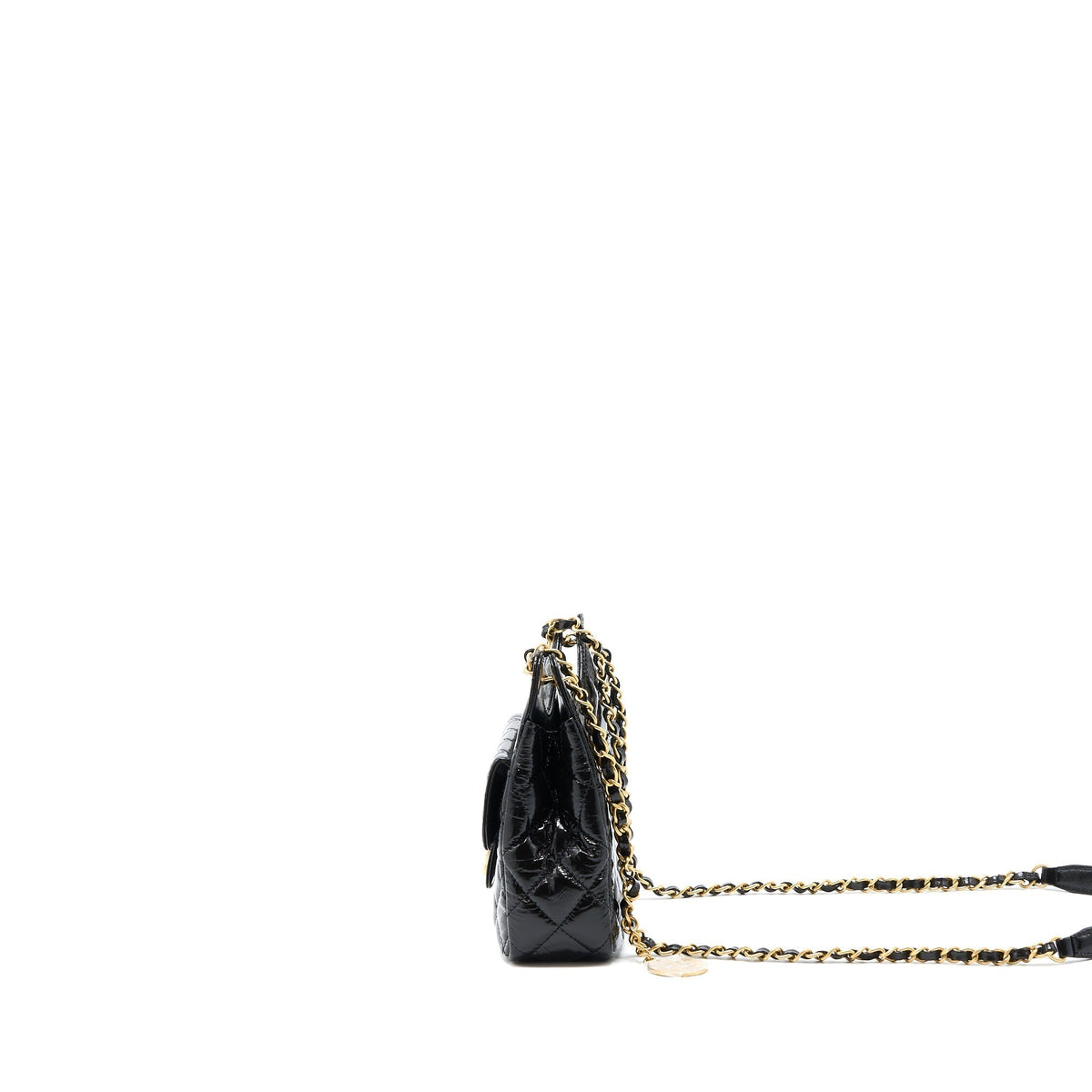 CHANEL 23C SMALL HOBO BAG SHINY CALFSKIN BLACK BRUSHED GHW (MICROCHIP)