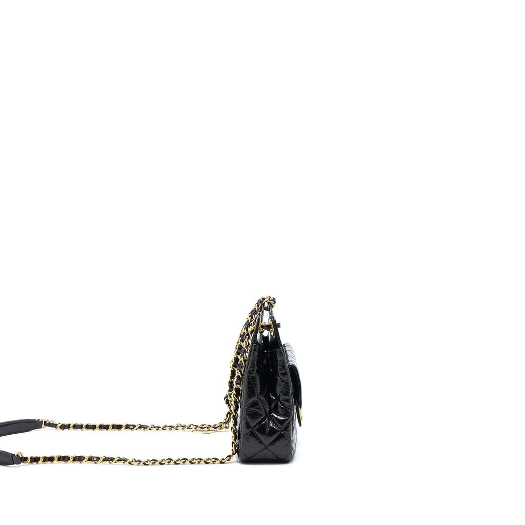 CHANEL 23C SMALL HOBO BAG SHINY CALFSKIN BLACK BRUSHED GHW (MICROCHIP)