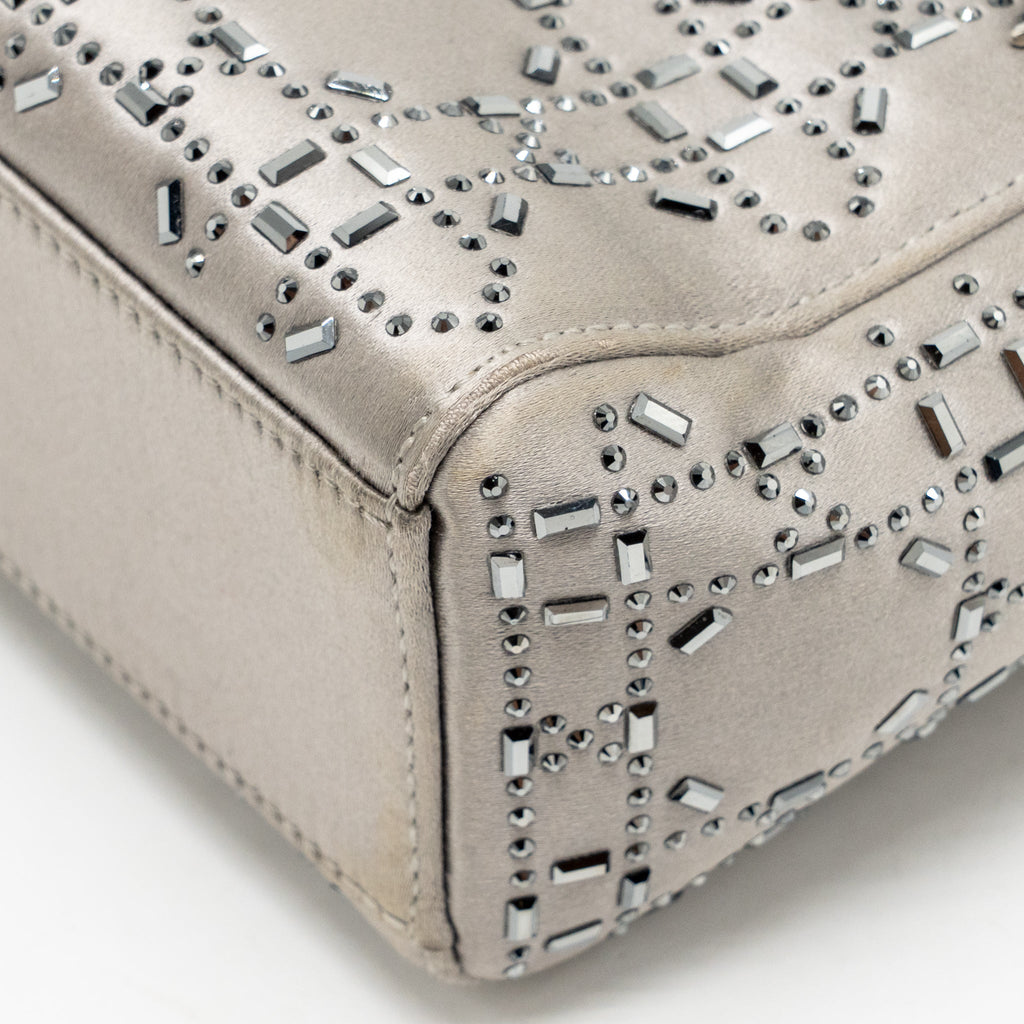 DIOR MINI LADY DIOR CANNAGE SATIN WITH STRASS GREY SHW