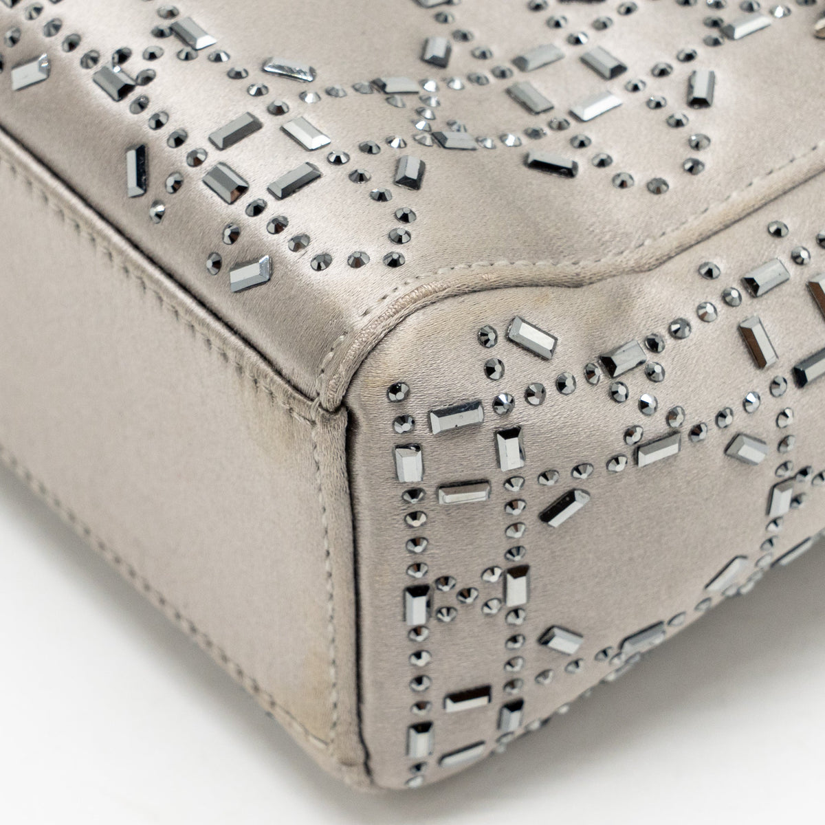 DIOR MINI LADY DIOR CANNAGE SATIN WITH STRASS GREY SHW