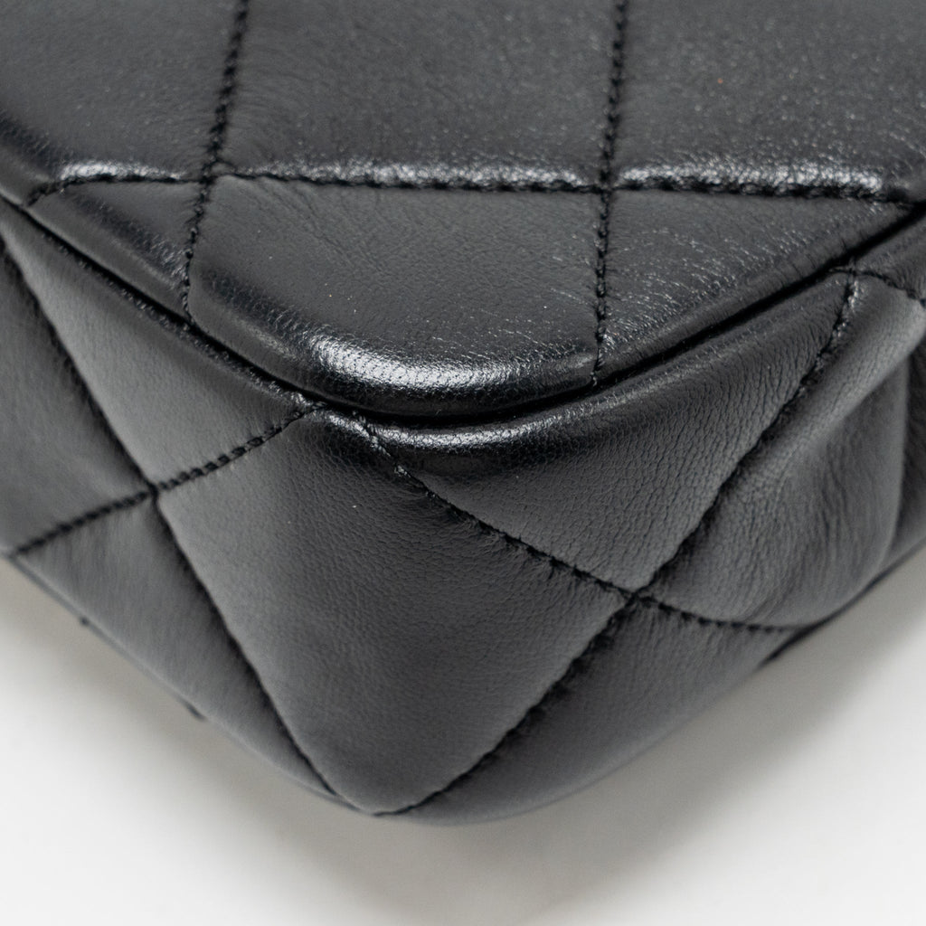 Chanel CC Mini Flap Bag with Adjustable Pearls Chain Lambskin Black GHW (Microchip)