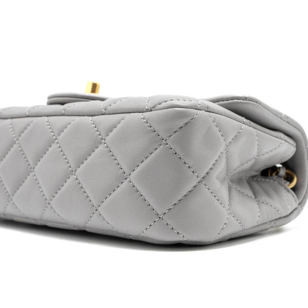 CHANEL PEARL CRUSH MINI RECTANGULAR LAMBSKIN LIGHT GREY BRUSHED GHW (MICROCHIP)
