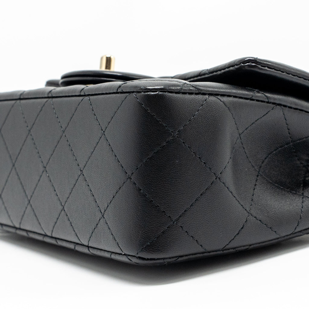 CHANEL TOP HANDLE MINI RECTANGULAR FLAP BAG LAMBSKIN BLACK LGHW (MICROCHIP)