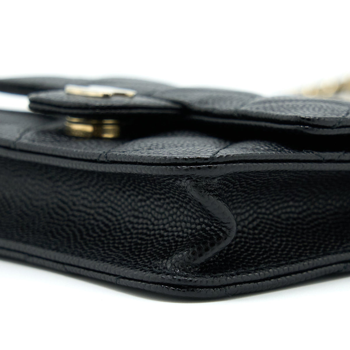 CHANEL MINI FLAP CARD HOLDER WITH CHAIN CAVIAR BLACK LGHW