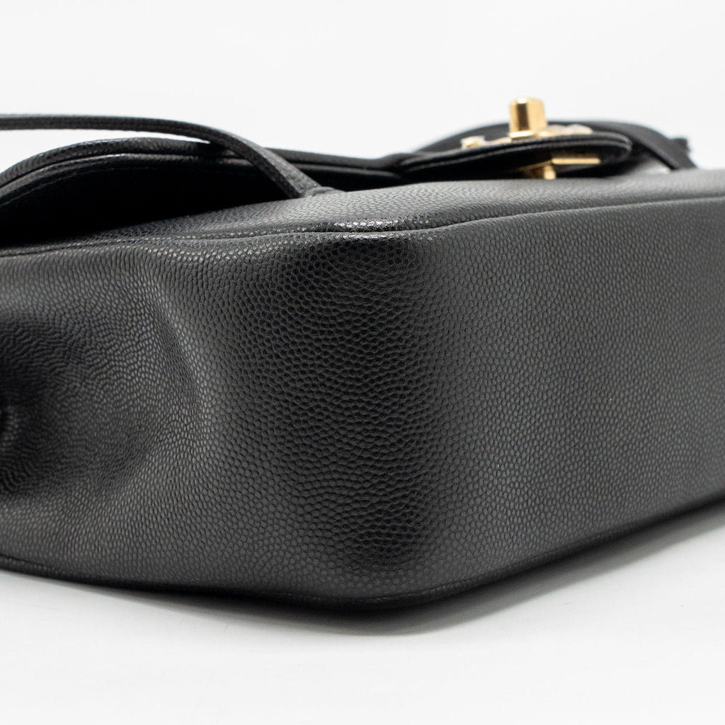 Chanel Small Preppy Coco Shoulder Flap Bag Grained Shiny Calfskin Black GHW (Microchip)