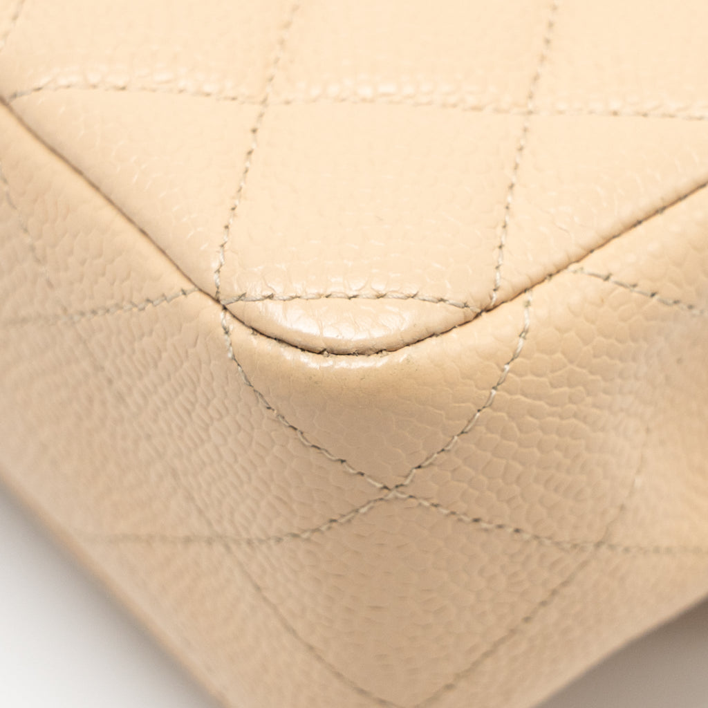 CHANEL MEDIUM CLASSIC DOUBLE FLAP BAG CAVIAR BEIGE SHW