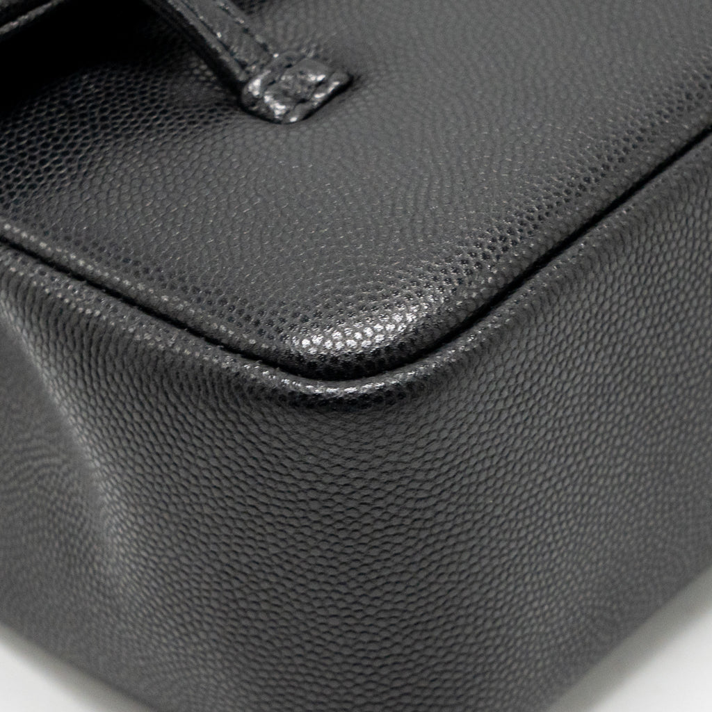 Chanel Small Preppy Coco Shoulder Flap Bag Grained Shiny Calfskin Black GHW (Microchip)
