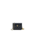 CHANEL PEARL CRUSH MINI FLAP BELT BAG WITH CHAIN LAMBSKIN BLACK BRUSHED GHW