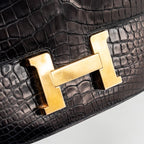 HERMES MINI CONSTANCE ALLIGATOR MISSISSIPPIENSIS SHINY BLACK GHW