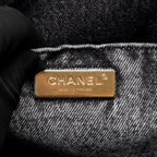 Chanel 19 Denim Shopping Tote Bag Washed Denim Grey / White Multicolour Hardware