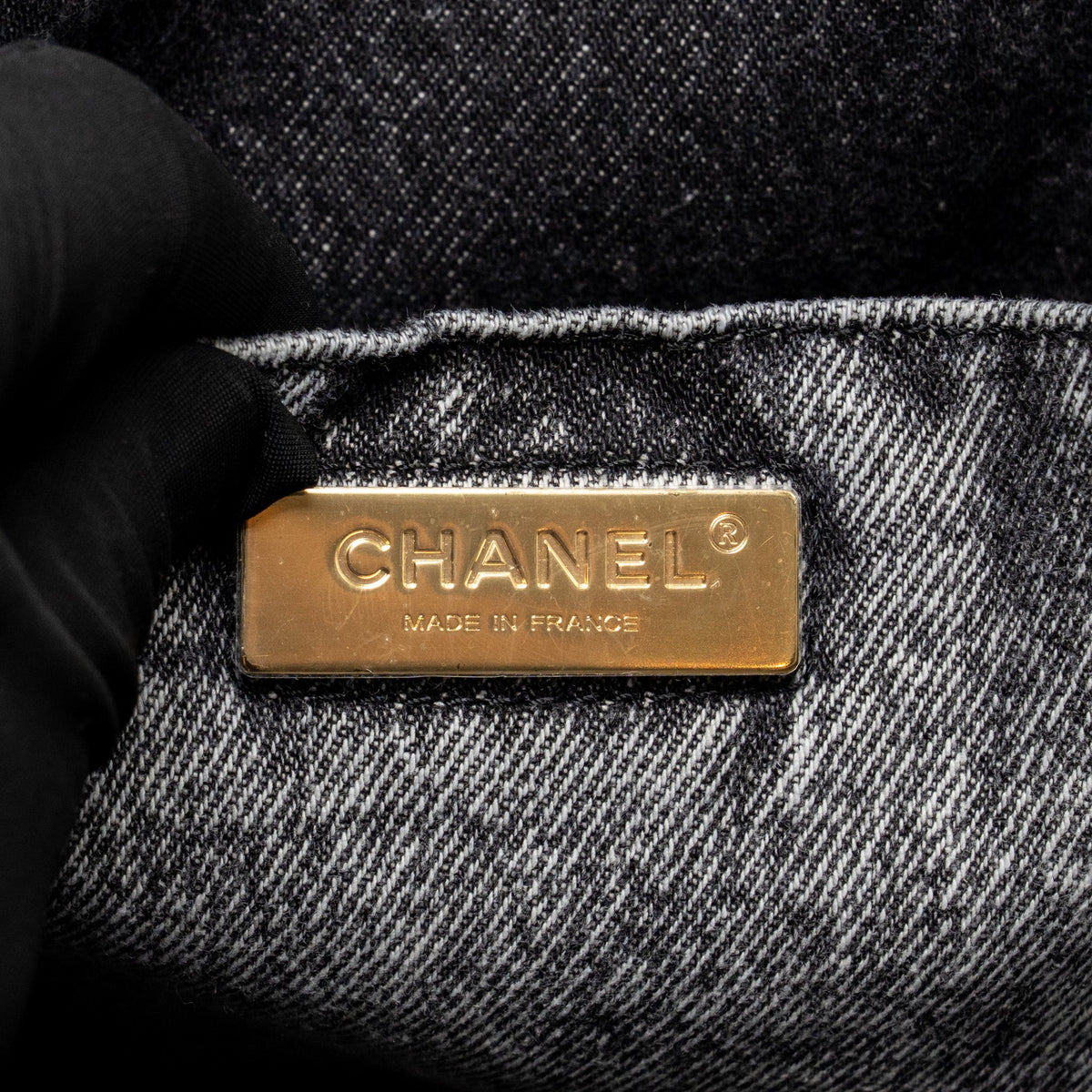 Chanel 19 Denim Shopping Tote Bag Washed Denim Grey / White Multicolour Hardware