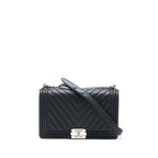 CHANEL NEW MEDIUM BOY BAG CHEVRON LAMBSKIN BLACK SHW
