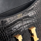 HERMES MINI CONSTANCE ALLIGATOR MISSISSIPPIENSIS SHINY BLACK GHW