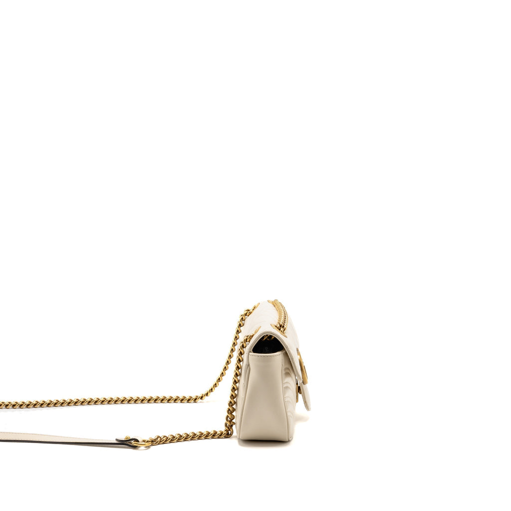 Gucci Small Marmont Shoulder Bag Matelassé chevron leather White GHW