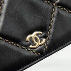 CHANEL QUILTED WALLET ON CHAIN SHINY CALFSKIN BLACK GHW (MICROCHIP)