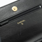 CHANEL QUILTED WALLET ON CHAIN SHINY CALFSKIN BLACK GHW (MICROCHIP)