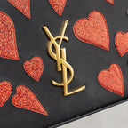 Saint Laurent/YSL Small Hearts Kate Clutch Calfskin Black/Metallic Red GHW