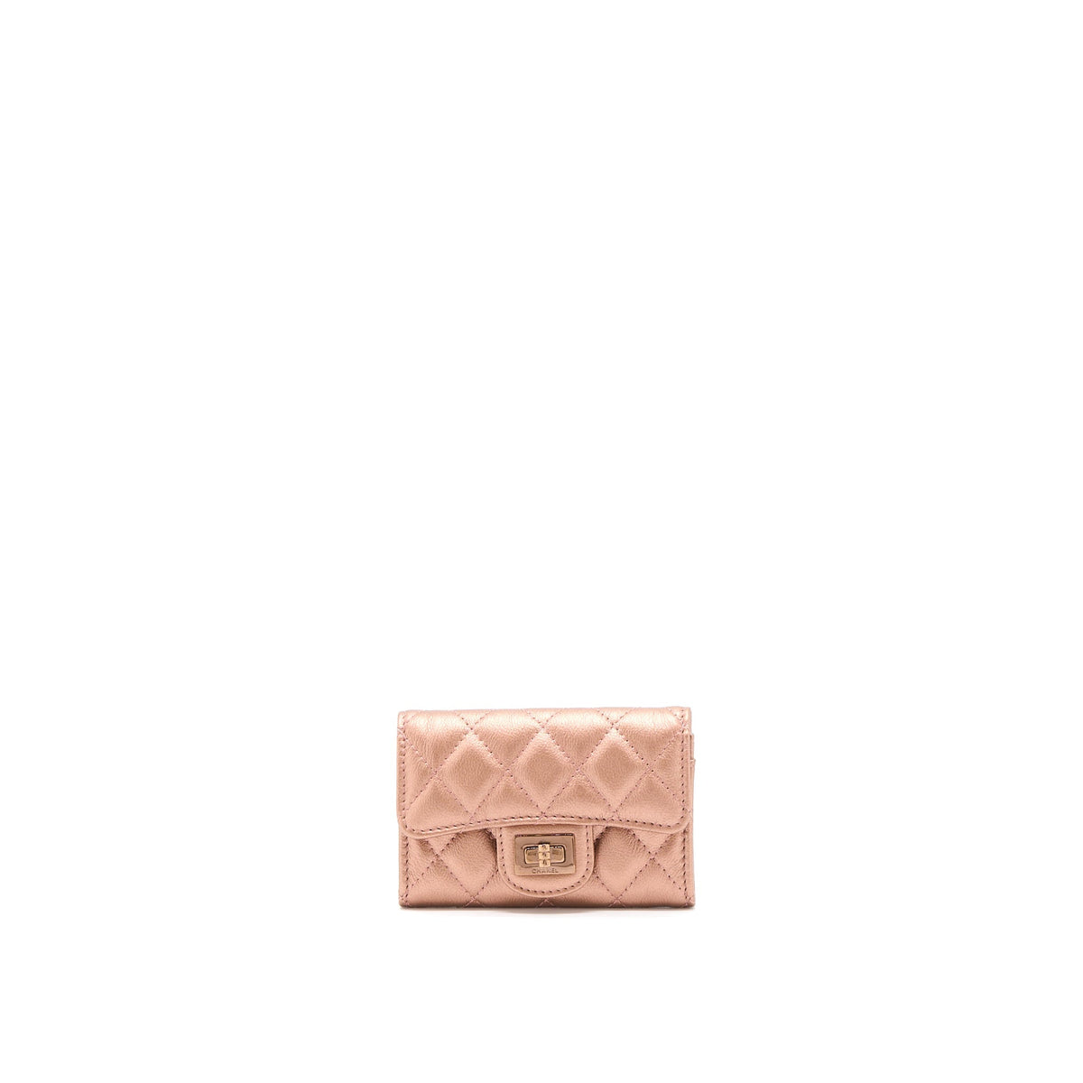 CHANEL 2.55 REISSUE FLAP CARD HOLDER METALLIC GRAINED CALFSKIN ROSE GOLD RGHW