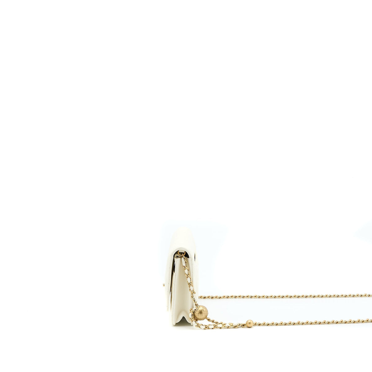 CHANEL PEARL CRUSH WALLET ON CHAIN LAMBSKIN WHITE BRUSHED GHW (MICROCHIP)