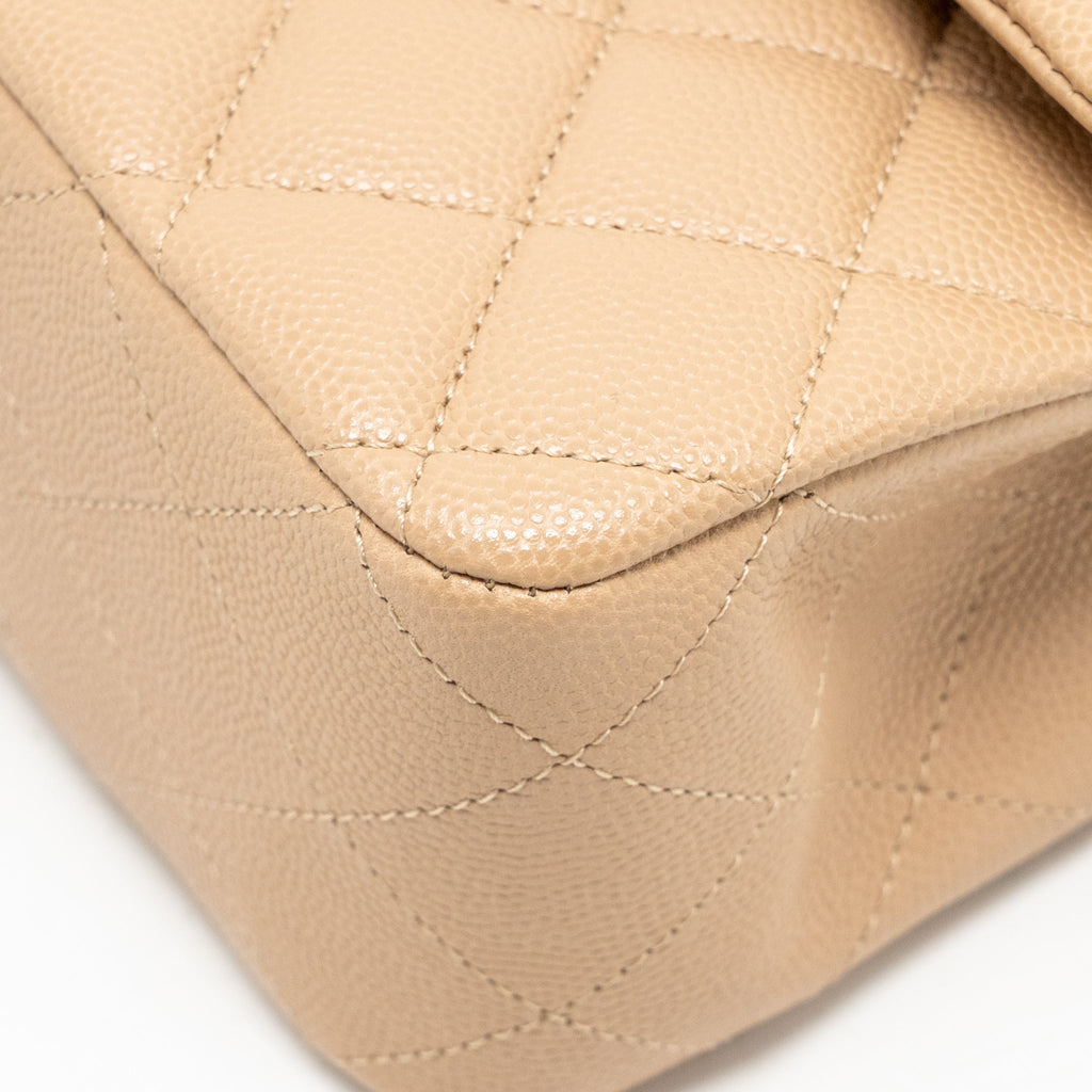 CHANEL MEDIUM CLASSIC DOUBLE FLAP BAG CAVIAR DARK BEIGE LGHW