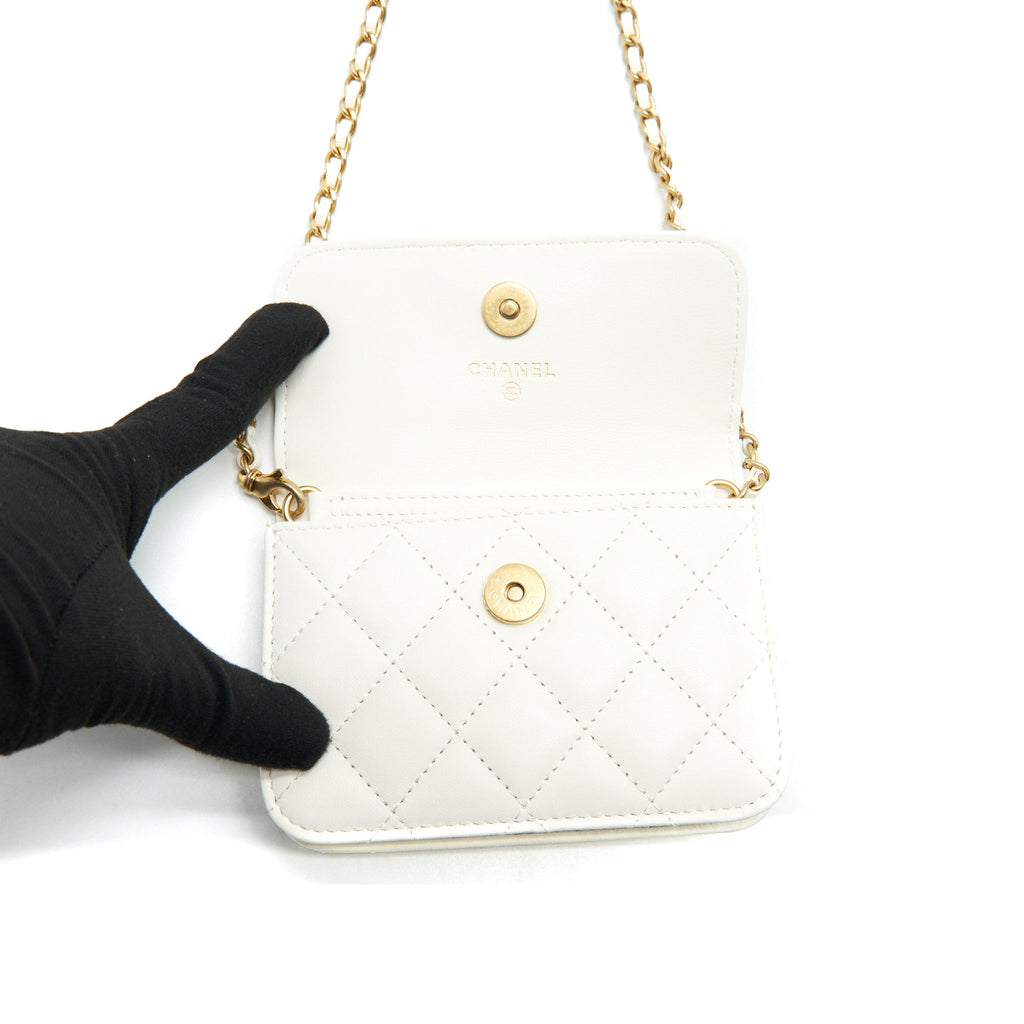 CHANEL PEARL CRUSH MINI FLAP BELT BAG WHITE LAMBSKIN GHW