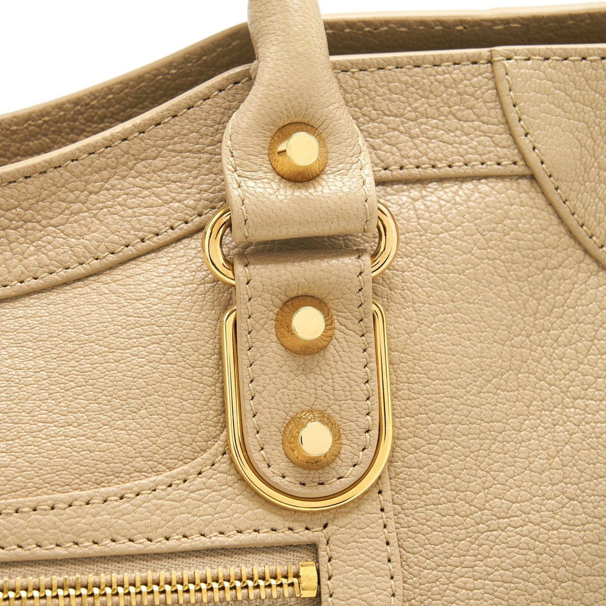 BALENCIAGA MEDIUM METALLIC EDGE CITY BAG BEIGE LGHW