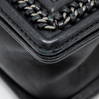 CHANEL TOP HANDLE BOY BAG LIMITED EDITION GRAINED CALFSKIN BLACK RUTHENIUM SILVER HARDWARE