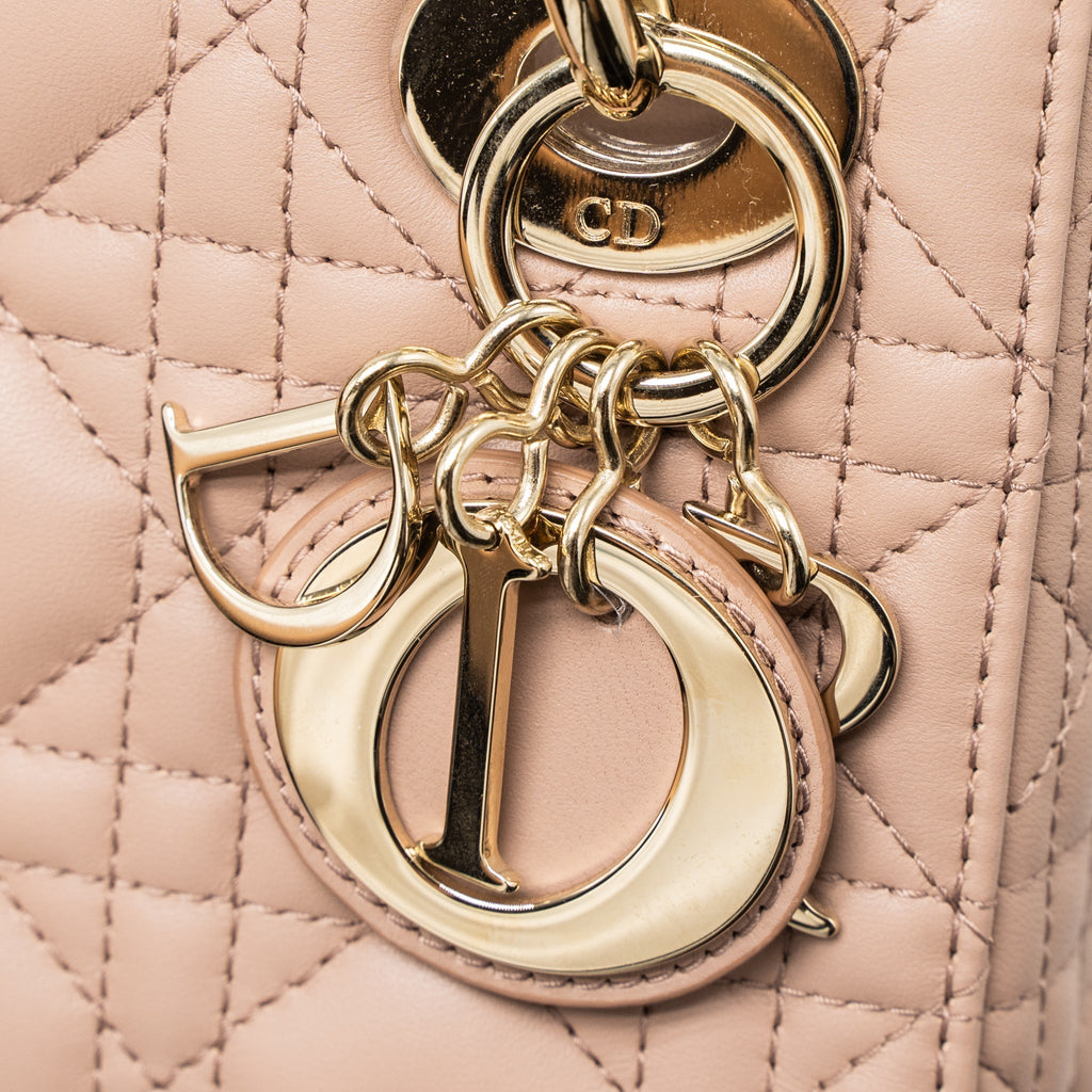 DIOR MINI LADY DIOR CANNAGE LAMBSKIN BLUSH LGHW