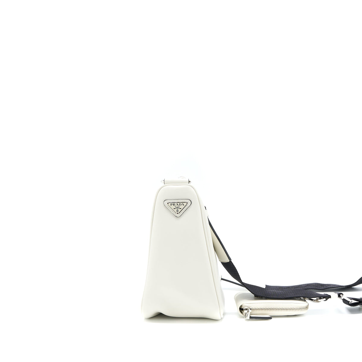 PRADA TRIANGLE LEATHER SHOULDER BAG WHITE SHW