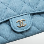 CHANEL CLASSIC FLAP CARD HOLDER CAVIAR BLUE LGHW