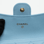 CHANEL CLASSIC FLAP CARD HOLDER CAVIAR BLUE LGHW