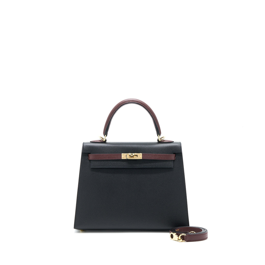 HERMES KELLY 25 SPECIAL ORDER EPSOM BLACK/ ROUGE H GHW