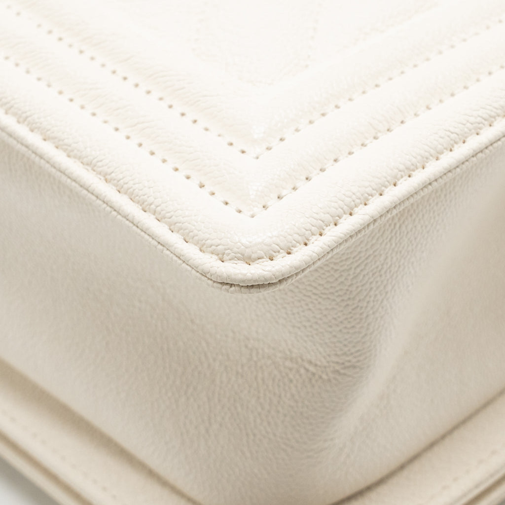 Chanel Medium Boy Bag Chevron Grained Calfskin White LGHW