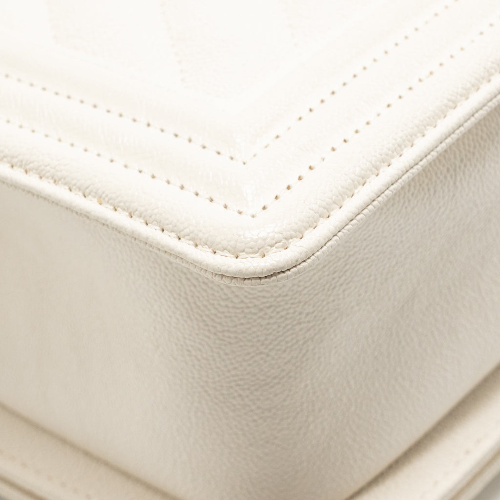 Chanel Medium Boy Bag Chevron Grained Calfskin White LGHW
