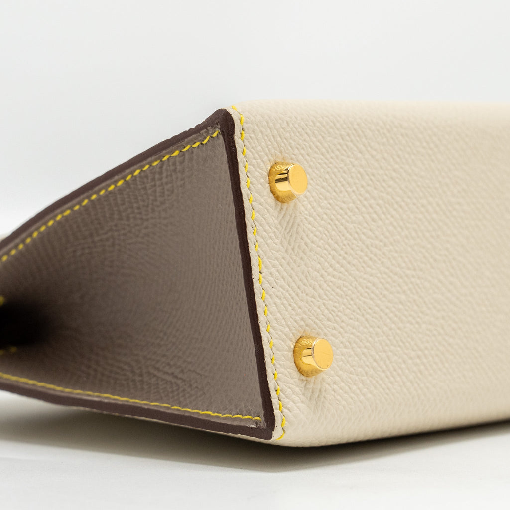 Hermes Mini Kelly Special Order Epsom Craie / Etoupe / Lime LGHW