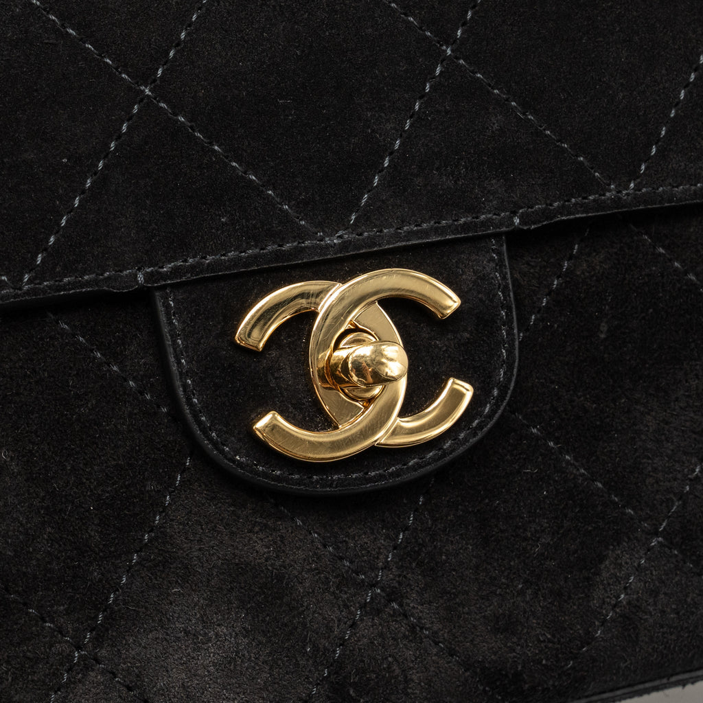 Chanel 26s Maxi flap bag suede calfskin black GHW (microchip)