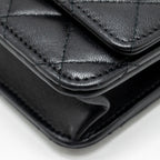 CHANEL WALLET ON CHAIN WITH PEARL CHAIN LAMBSKIN BLACK LGHW (MICROCHIP)
