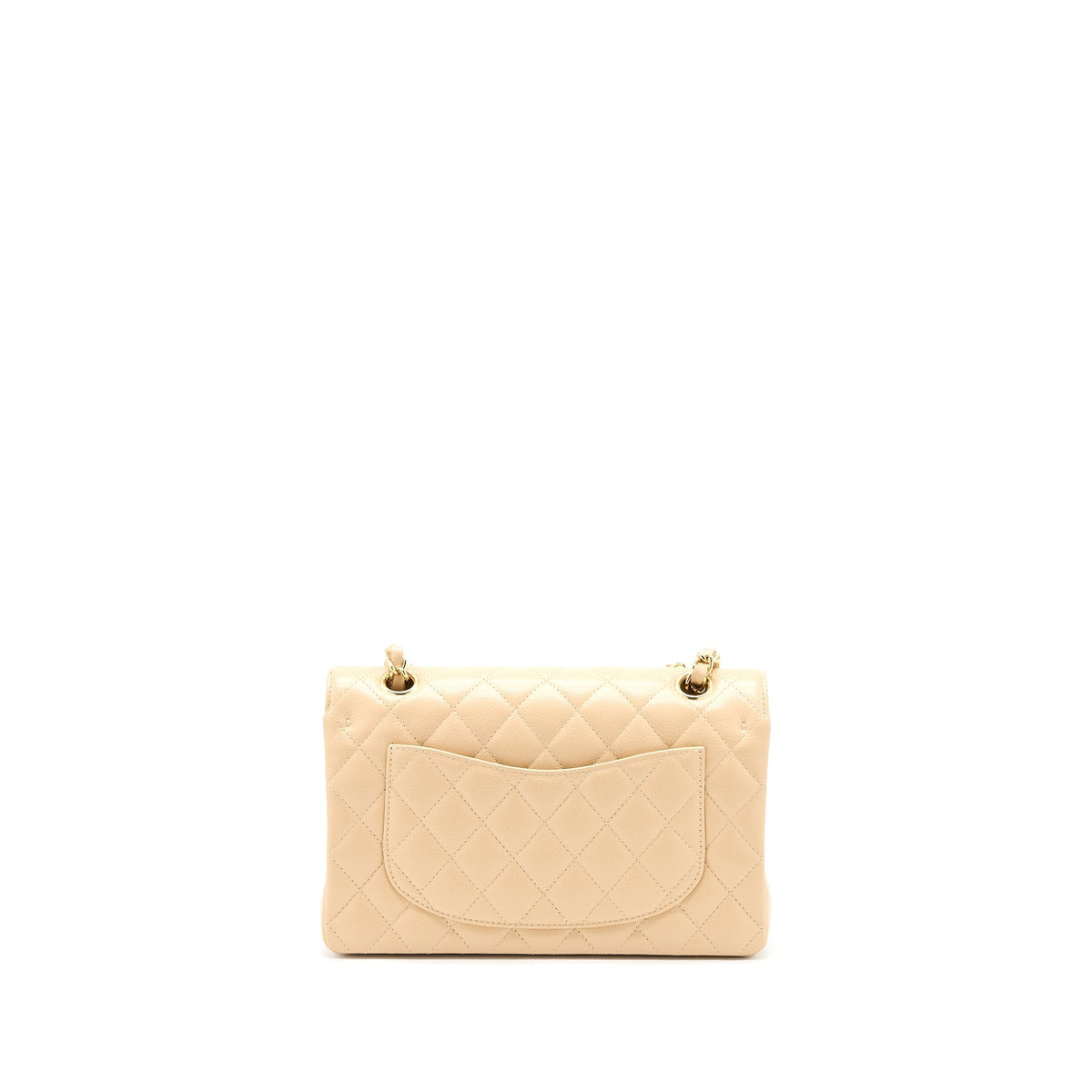 CHANEL SMALL CLASSIC DOUBLE FLAP BAG CAVIAR BEIGE GHW (MICROCHIP)