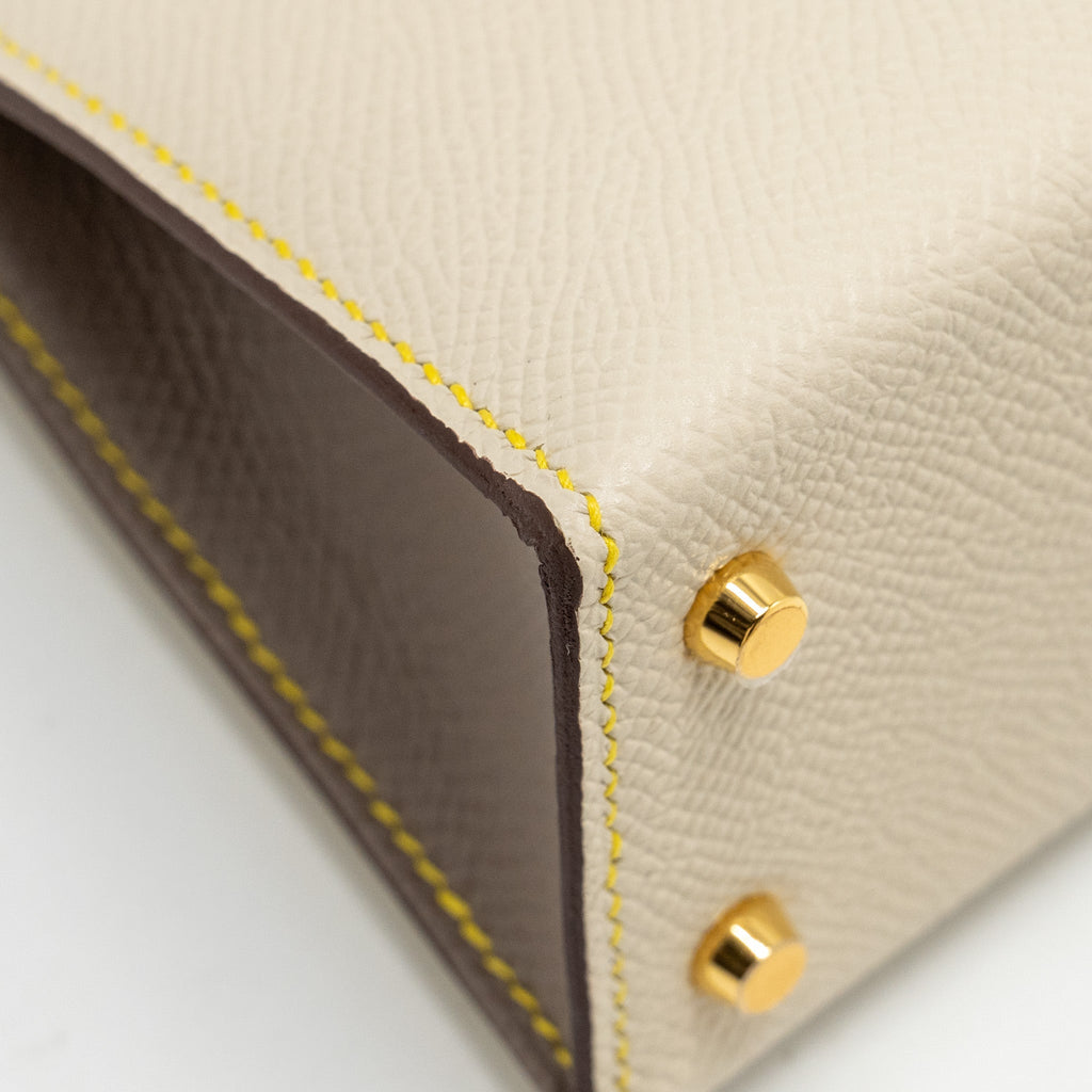Hermes Mini Kelly Special Order Epsom Craie / Etoupe / Lime LGHW