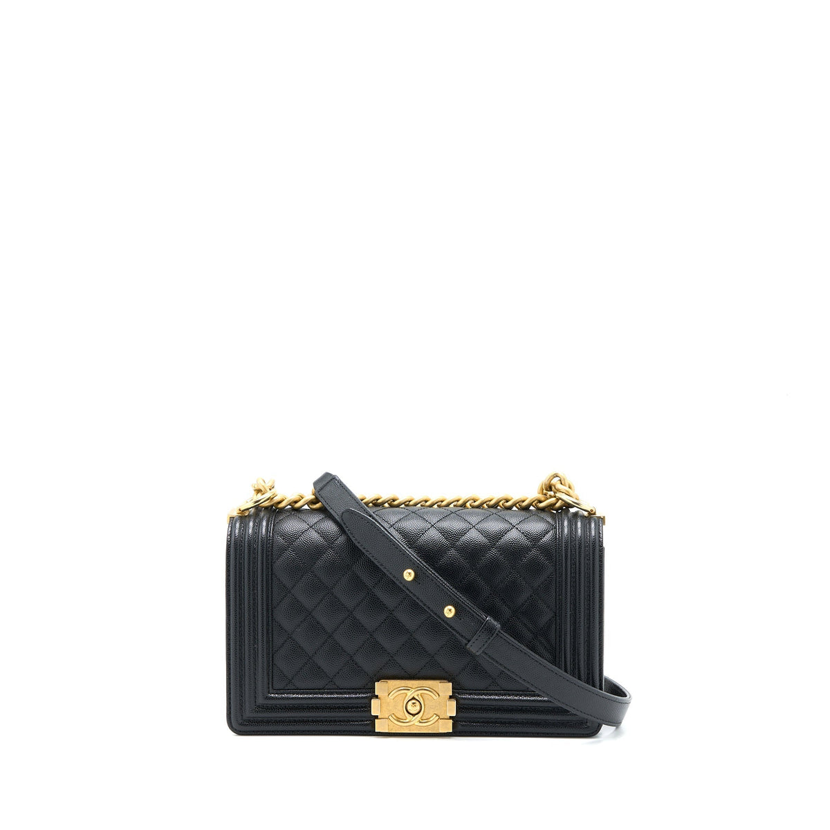 CHANEL MEDIUM BOY BAG CAVIAR BLACK BRUSHED GHW