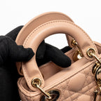 DIOR MICRO LADY DIOR CANNAGE LAMBSKIN ROSE DES VENTS LGHW