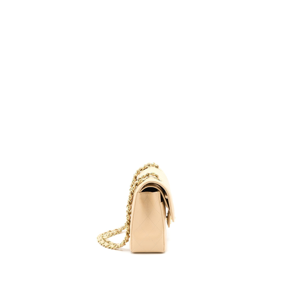 CHANEL SMALL CLASSIC DOUBLE FLAP BAG CAVIAR BEIGE GHW (MICROCHIP)