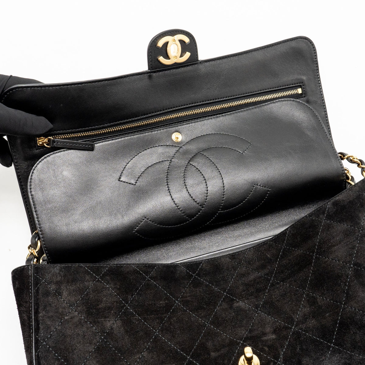 Chanel 26s Maxi flap bag suede calfskin black GHW (microchip)