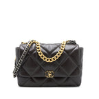 CHANEL 21A MAXI 19 FLAP BAG LAMBSKIN DARK BROWN MULTICOLOUR HARDWARE (MICROCHIP)