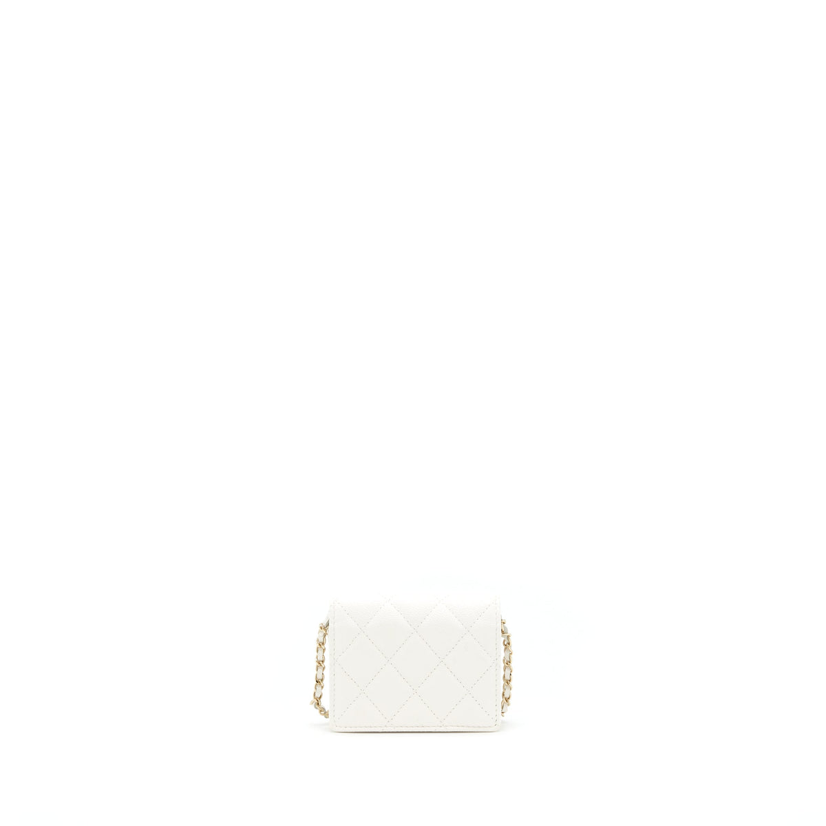 CHANEL 21B CARD HOLDER ON CHAIN CAVIAR WHITE LGHW