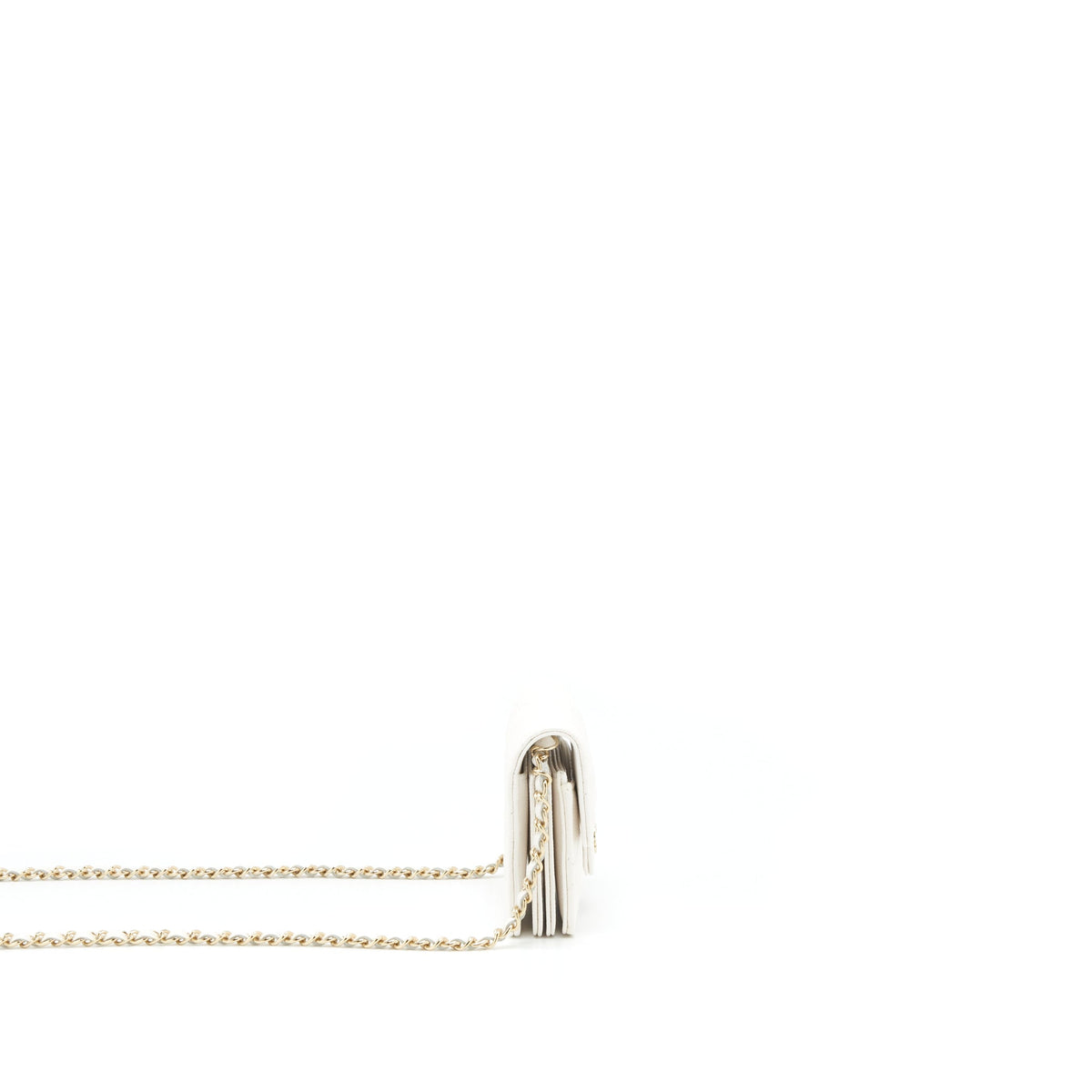 CHANEL 21B CARD HOLDER ON CHAIN CAVIAR WHITE LGHW