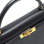 HERMES VINTAGE KELLY 32 BOX LEATHER BLACK GHW (STRAP MISSING)